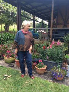 Libby enjoying Gary Crew's garden at Maleny